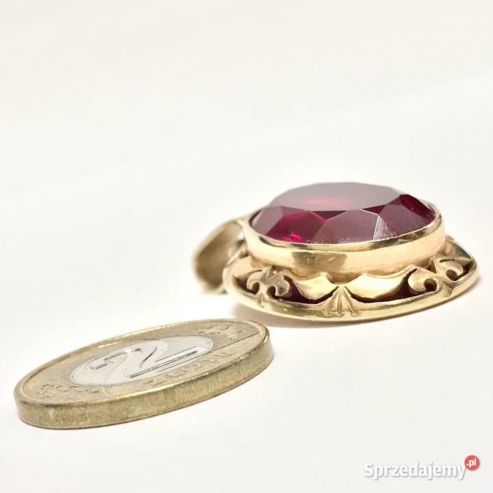 Złoty WISIOREK z rubinem 585 14K cudowny WIELKI Warszawa