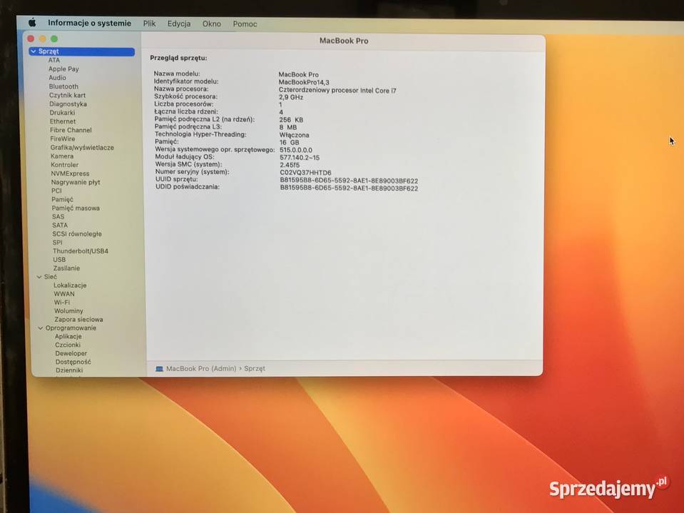 APPLE MacBook Pro 15 2017 i7 29GHz 16 512GB AMD Warszawa sprzedam