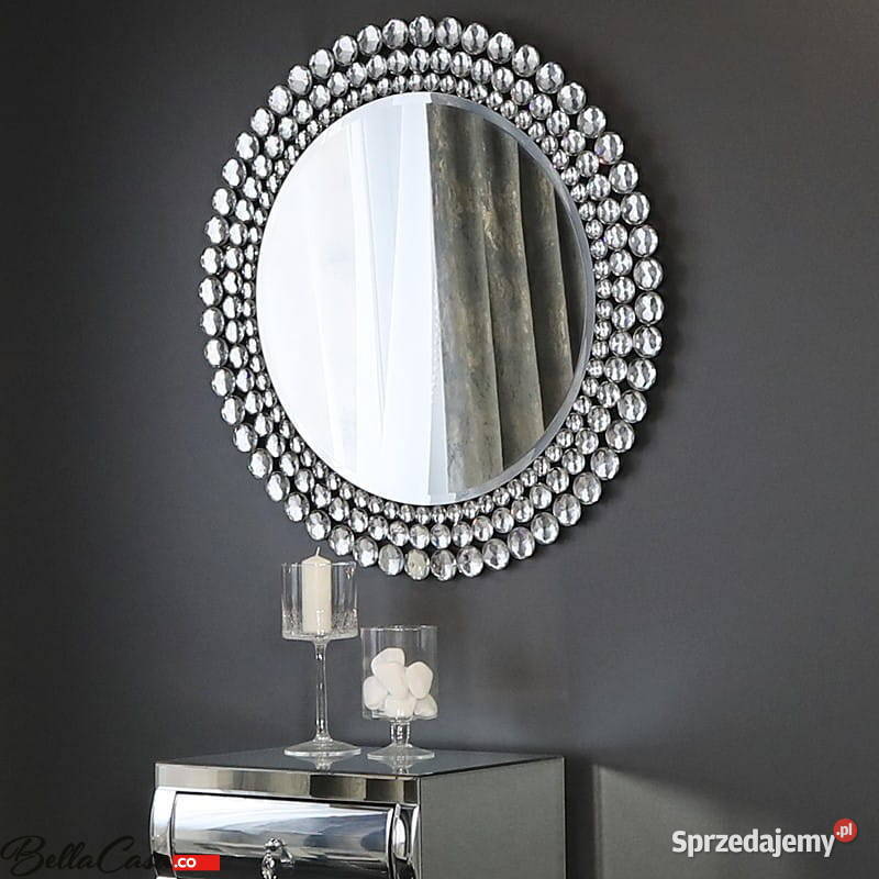 Lustro okrągłę glamour kryształki salon łazienka inny kolor Warszawa