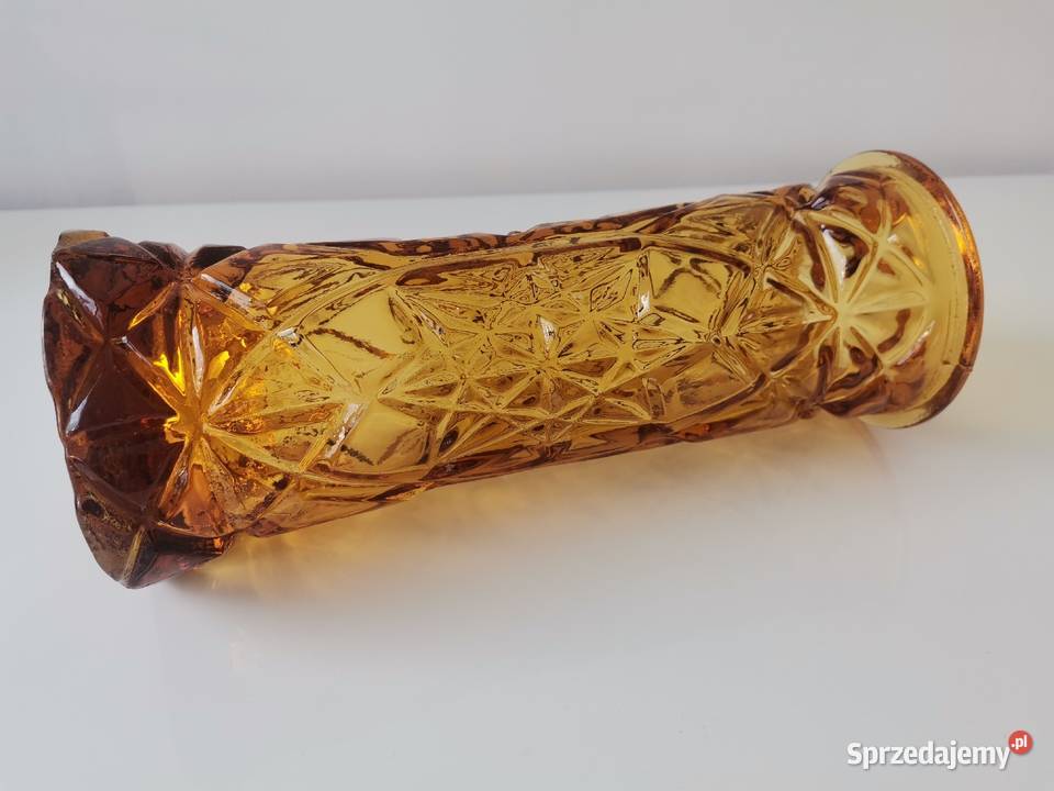 Stary duży wazon szkło miodowe HSG Hortensja Katowice