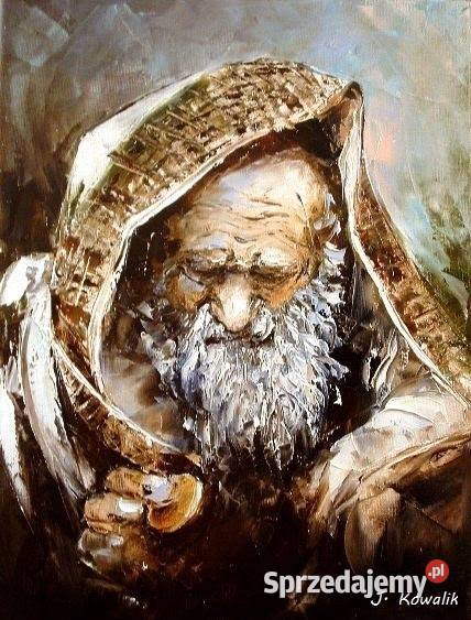 Kowalik Żyd z pieniążkiem na szczęście II 30x40 Malarstwo Warszawa