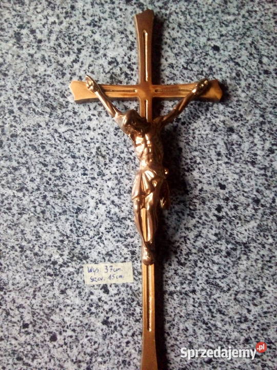 Krzyż miedziowany mosiądz Jezus Ogród Strzegowo