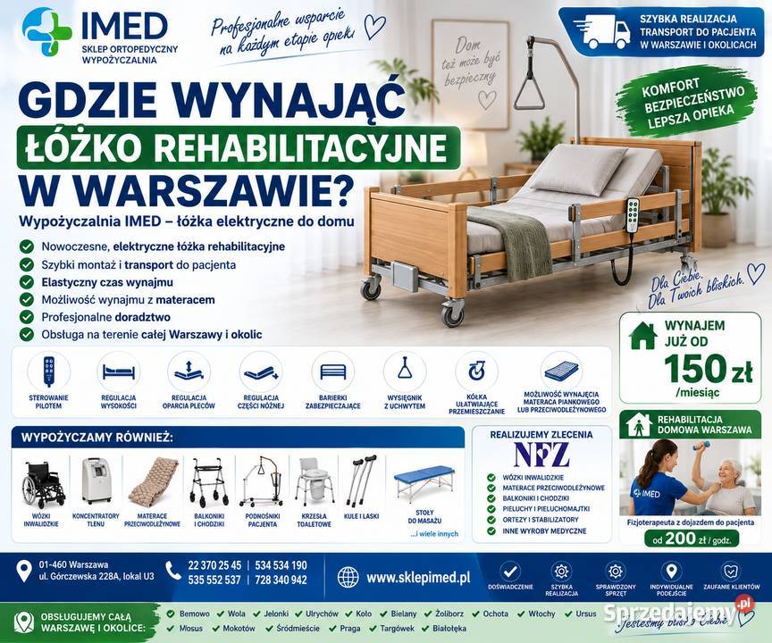 Wynajem łóżek rehabilitacyjnych Warszawa 100 bez