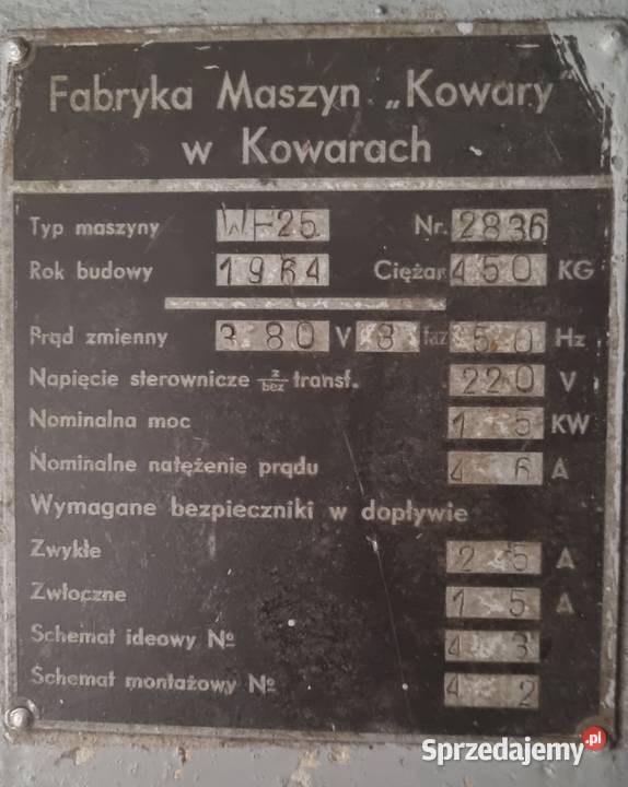 Wiertarka kolumnowa Kowary model WF25 mocna sprzedam