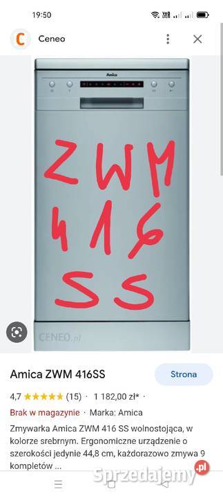 Części zmywarka Amica Konin