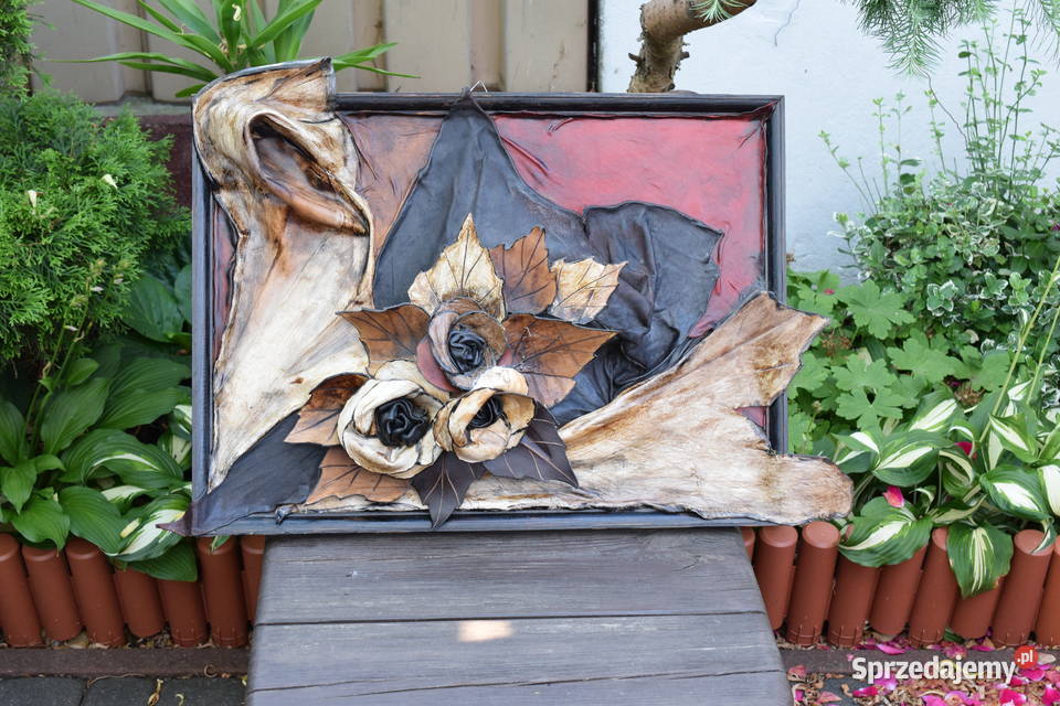 Obraz ze skóry kwiaty PRL Bydgoszcz sprzedam
