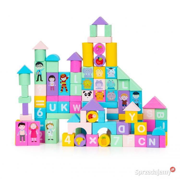 Drewniane klocki edukacyjne kolorowe 100 Ecotoys podlaskie Bielsk Podlaski