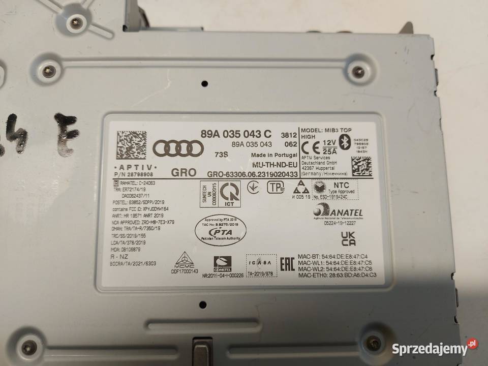 Audi Q4 ETRON 89A 89E MODUŁ STERUJĄCY 89A035043C Układ elektryczny, zapłon