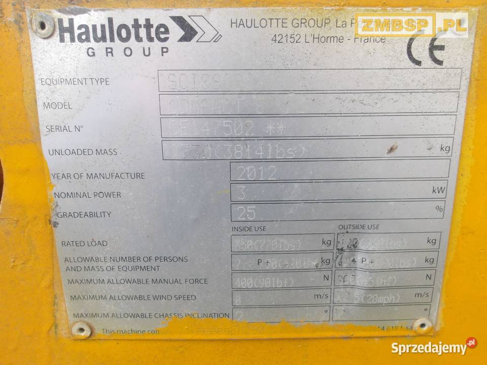 Podnośnik nożycowy zwyżka Haulotte Compact 8 Pleszew