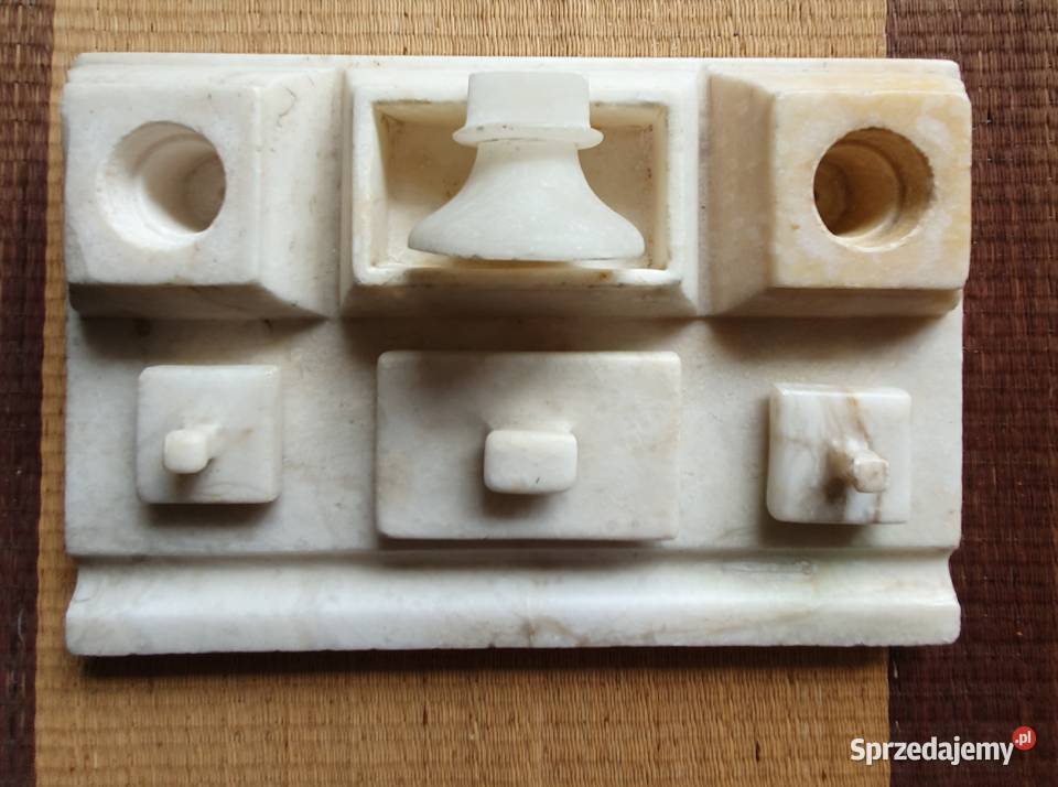 PRZYBORNIK NA BIURKO z alabastru przedwojenny Lublin