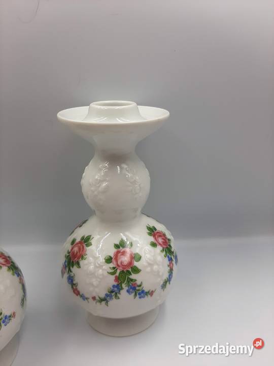 Komplet porcelany wazony i świecznik sygnowane kujawsko-pomorskie Inowrocław