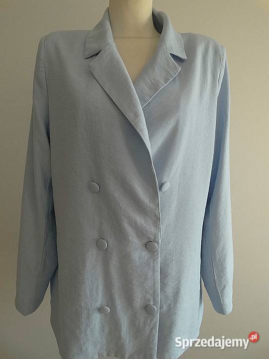 Marynarka Długa Modny Fason Oversize Błękitna niebieski Łomża