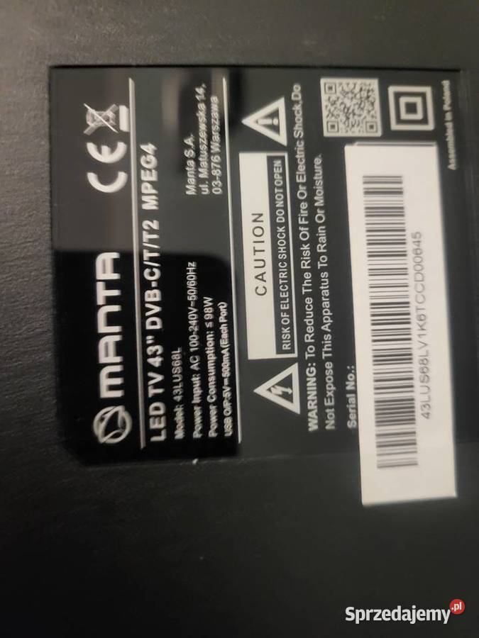Telewizor 43 4k Dvbt2 Zamość