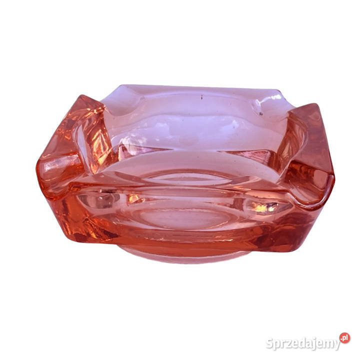 Czerwona łososiowa szklana popielnica HSG Warszawa