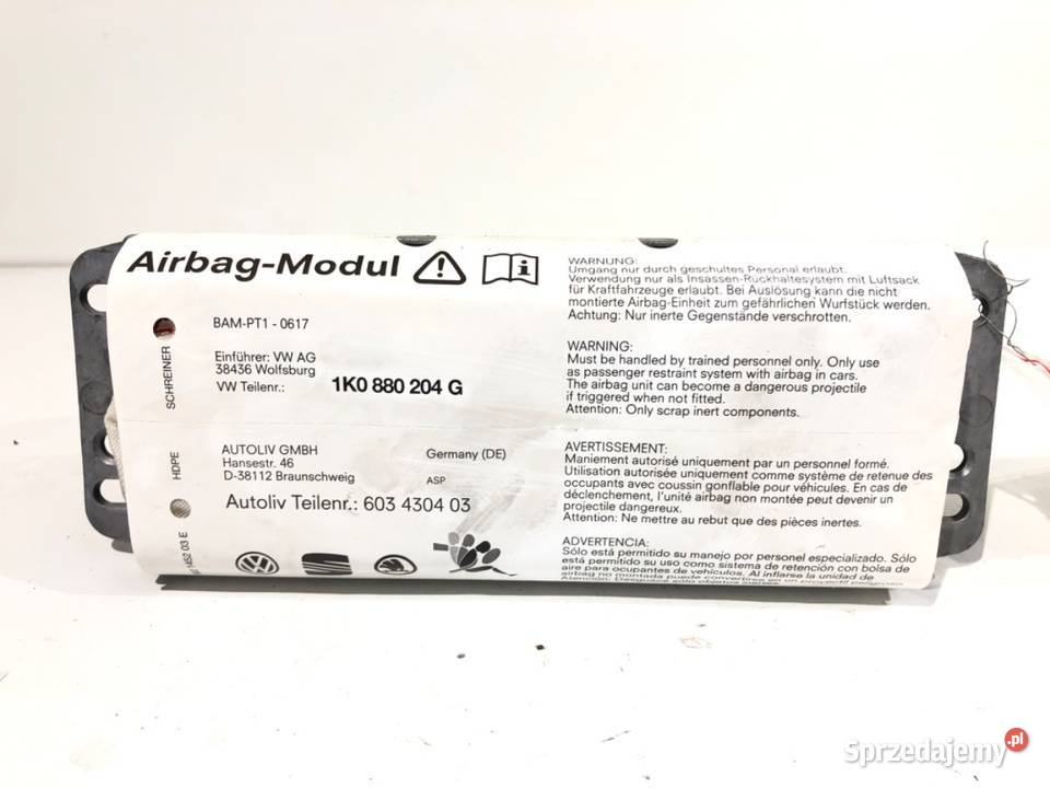 PODUSZKA POWIETRZNA PASAŻERA VW GOLF V osobowe podkarpackie