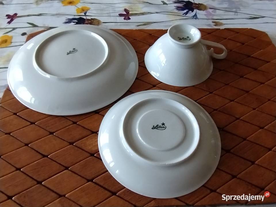 PRL trio śniadaniowe porcelana błękit filiżanka Filiżanki i spodki Kutno sprzedam