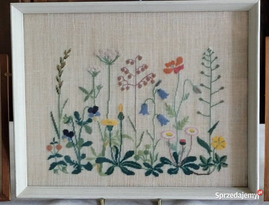 Urocze trzy obrazy haftowane ręcznie Polne Kraków