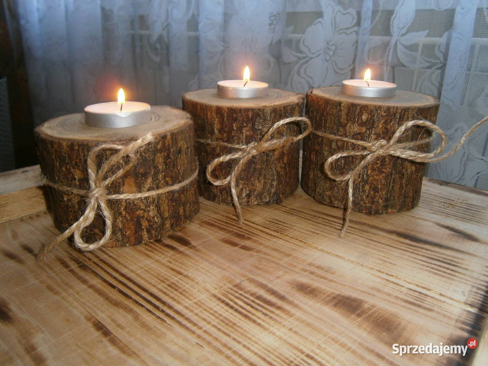 świecznik drewniany dębowy zestaw 3 Siedlce