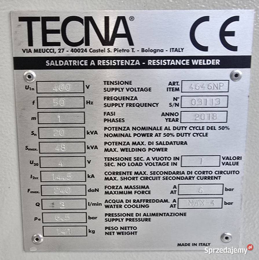 Zgrzewarka Stacjonarna Oporowa Kleszczowa TECNA łódzkie Łódź