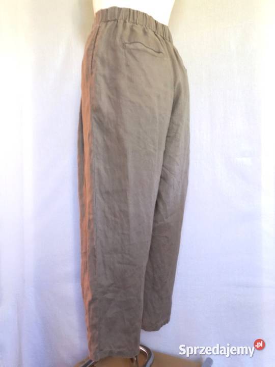 Spodnie LEN Luźne zielone Balloon khaki r SM 78 brązowy/beżowy Białystok