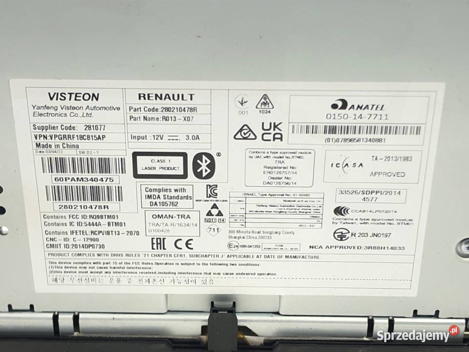 RADIO DACIA DUSTER 280210478R ODTWARZACZ sprzedam