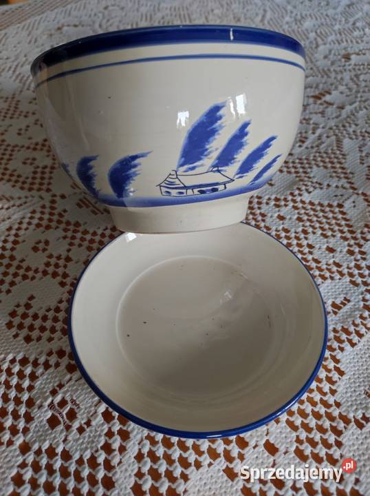 ceramiczna doniczka z podstawką Delft ptaki domy Kielce