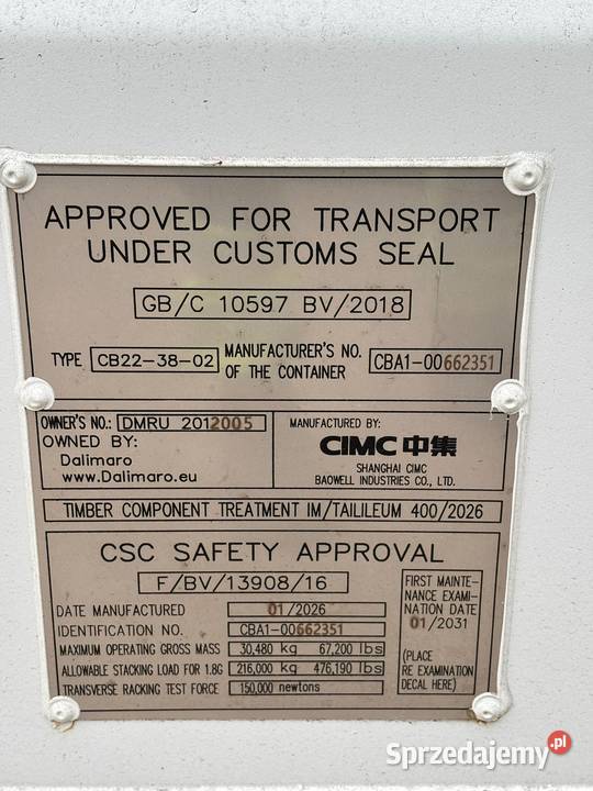 Kontener magazynowy morski 6 metrowy 20DC NOWY Gdańsk sprzedam