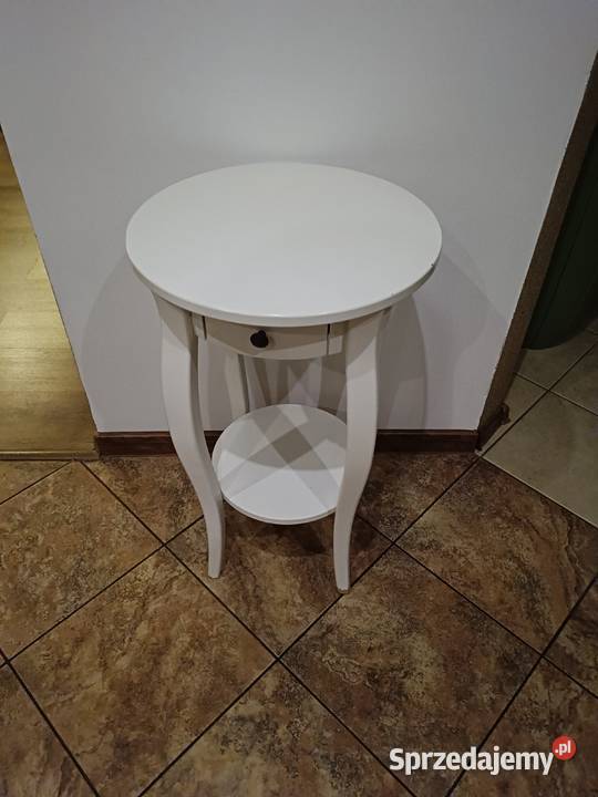 Stolik drewniany z okrągłym blatem biały Lipno sprzedam