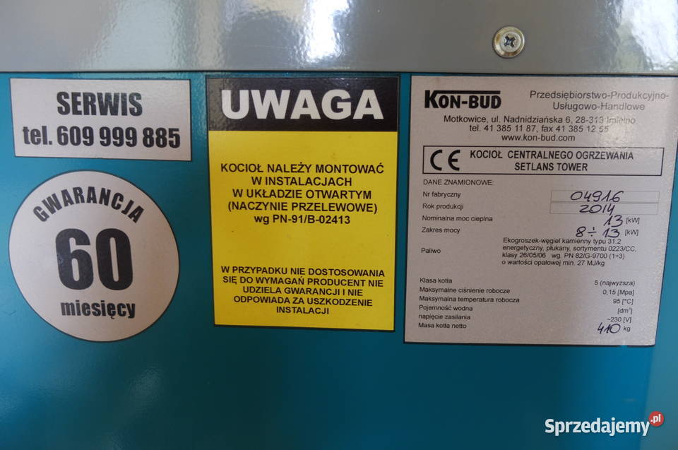 KOTŁOWNIA KOMPLETNA piec eko groszek SETLANS Piece i kominki Parzno sprzedam