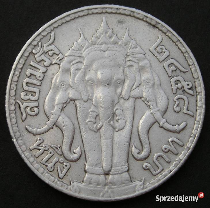 TAJLANDIA 1 BAHT 1915 KRÓL RAMA VI SREBRO Łódź