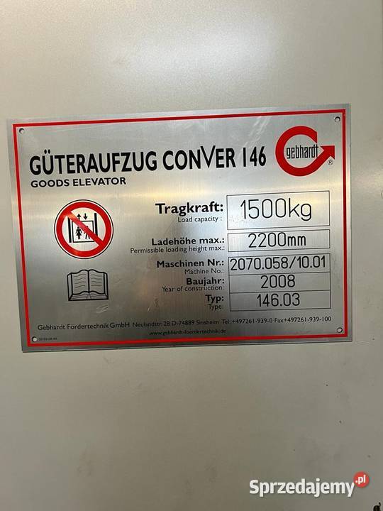 winda towarowa ze sterowaniem zewnętrznym Magazynowanie śląskie sprzedam