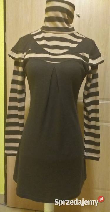 Tunika sweter golf w pasy brązowokawowe ML CCG Paski Katowice