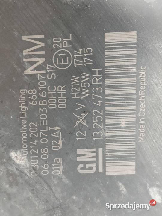 LAMPA PRZÓD PRAWA EUROPA B 0301214202 Opel