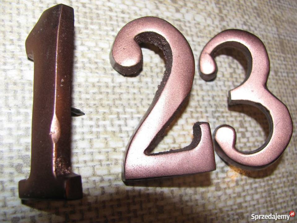 numery cyfry na drzwi 1 2 3 metalowe mosiądz odcienie brązowego Pozostałe Zamość