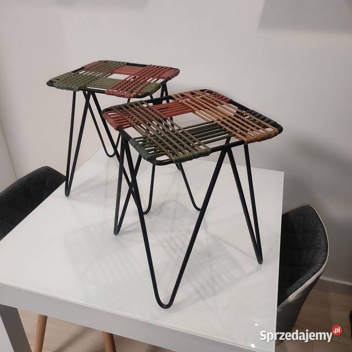 Taboret pleciony proj W Wołkowski lata 60 PRL Legionowo