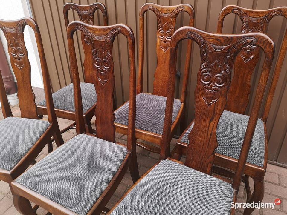 Krzesła Sowy Dębowe Wysokie Stare Antyk Komplet Meble