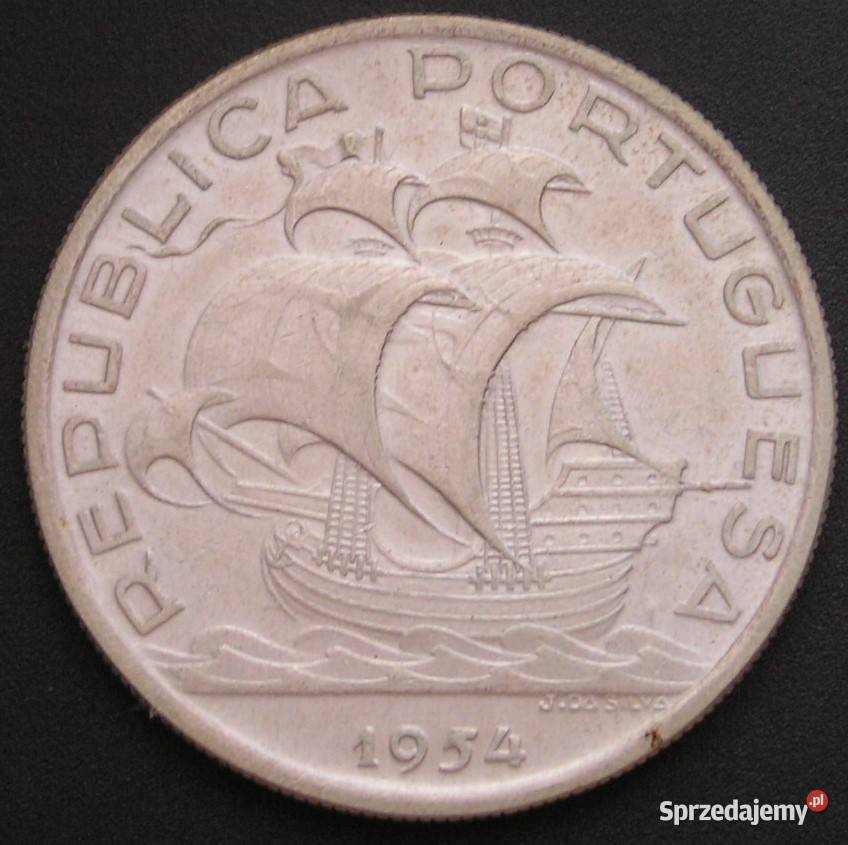 PORTUGALIA 10 ESCUDOS 1954 SREBRO STAN 12 łódzkie Łódź