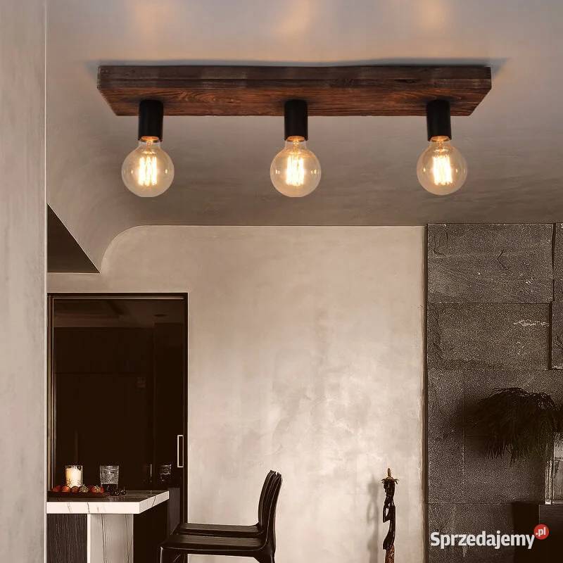 Lampa loft deska belka drewniana retro wisząca Półki warmińsko-mazurskie