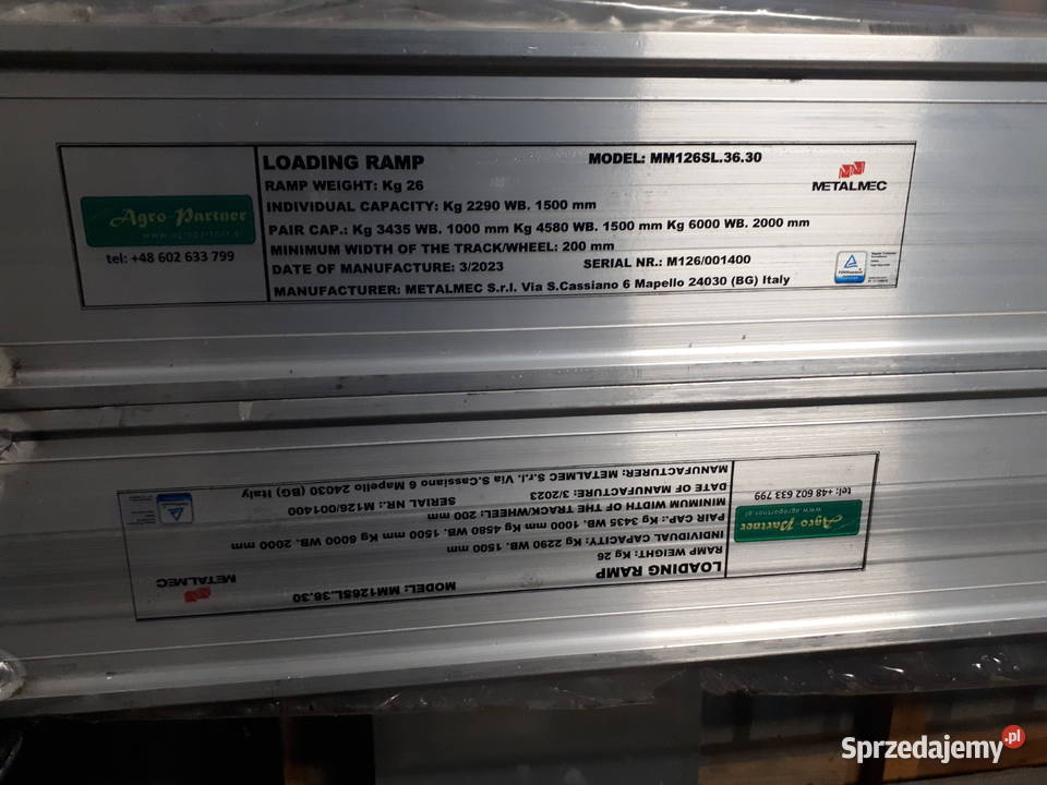 Najazdy aluminiowe 6 ton 3 m TUV Metalmec Włochy małopolskie Głogoczów