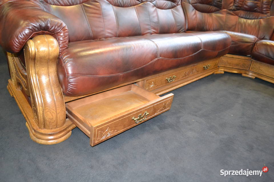 Nowy Narożnik 200x300 STYLOWY 100 Skóra Drewno sprzedam