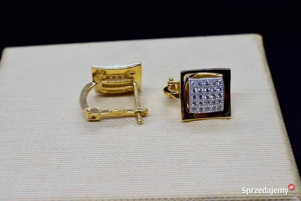 OKAZAŁE ZŁOTE KOLCZYKI ZDOBIONE CYRKONIAMI Kołobrzeg