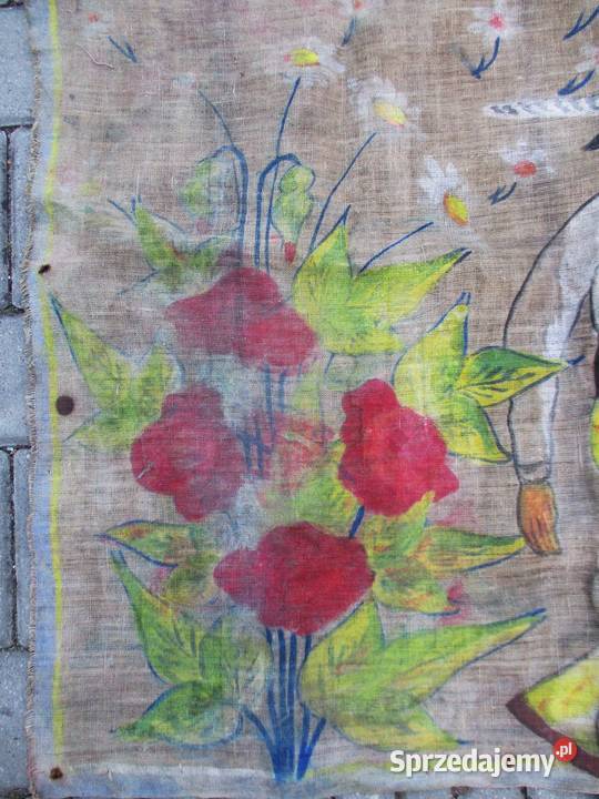 Stara Makata Tapiseria na Lnianym Szarym Płótnie Nieporęt