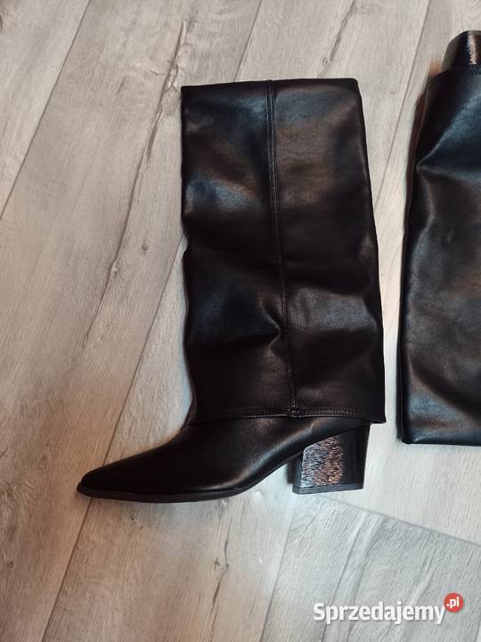 4142 Ekskluzywne czarne wygodne Kozaki kowbojki Damskie