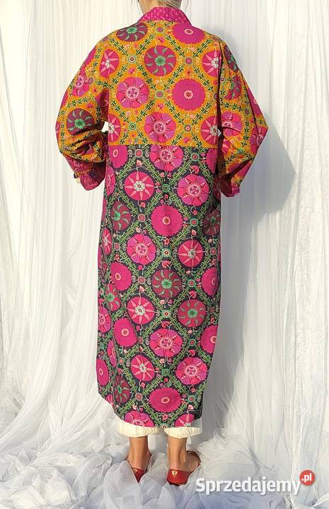 Długa narzutka kimono S 36 kolorowe bawełna folk sprzedam
