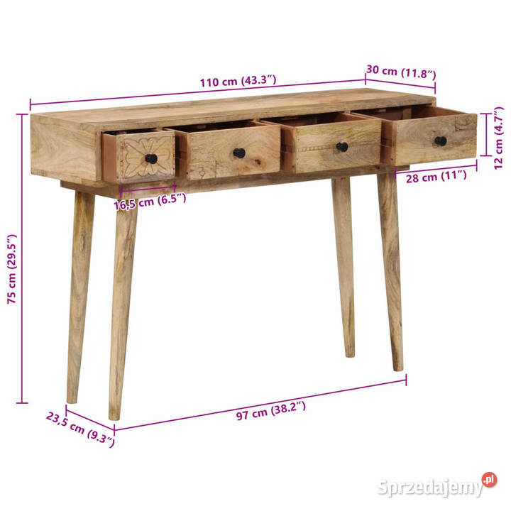 Stolik konsolowy 110x30x75 lite drewno mango mazowieckie Warszawa