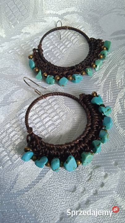 KOLCZYKI Z TURKUSAMI RĘKODZIEŁO Z AMERYKI Piła