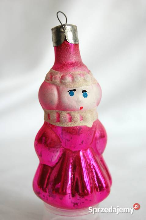 Stara bombka szklana ręcznie malowana śnieżynka różowy Lublin