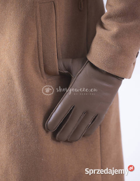 Karmelowe skórzane męskie rękawiczki ze skóry Szaflary