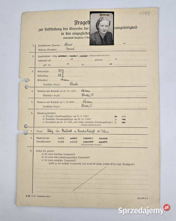 Niemiecki kwestionariusz personalny do mazowieckie Bronisze