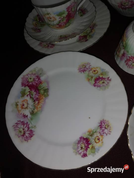 Filiżanka z talerzykiem deserowym z kwiatami syg Porcelana i szkło pomorskie Gdańsk